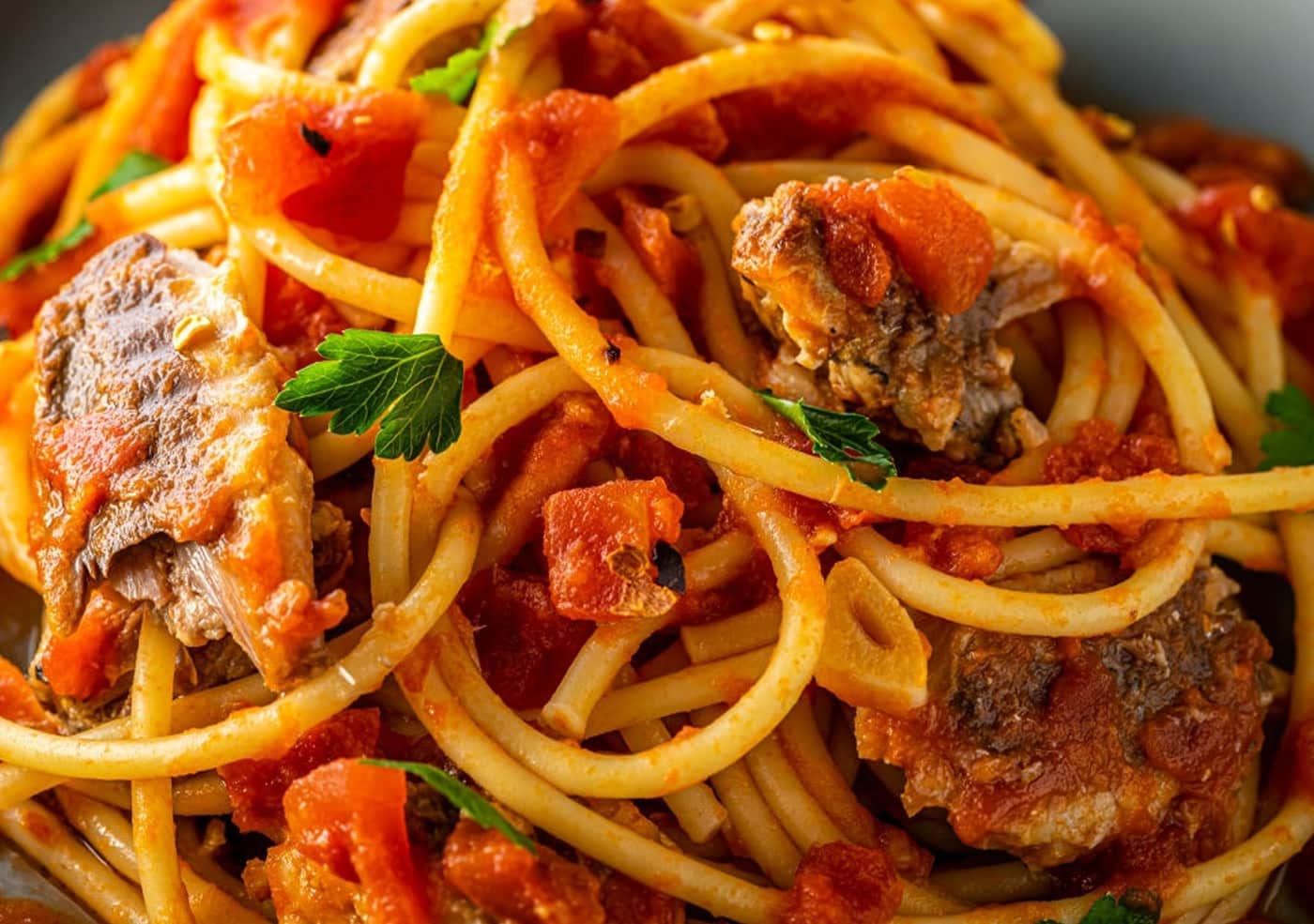 Spaghetti with th!nkgreen’s sardines and fresh cherry tomatoes